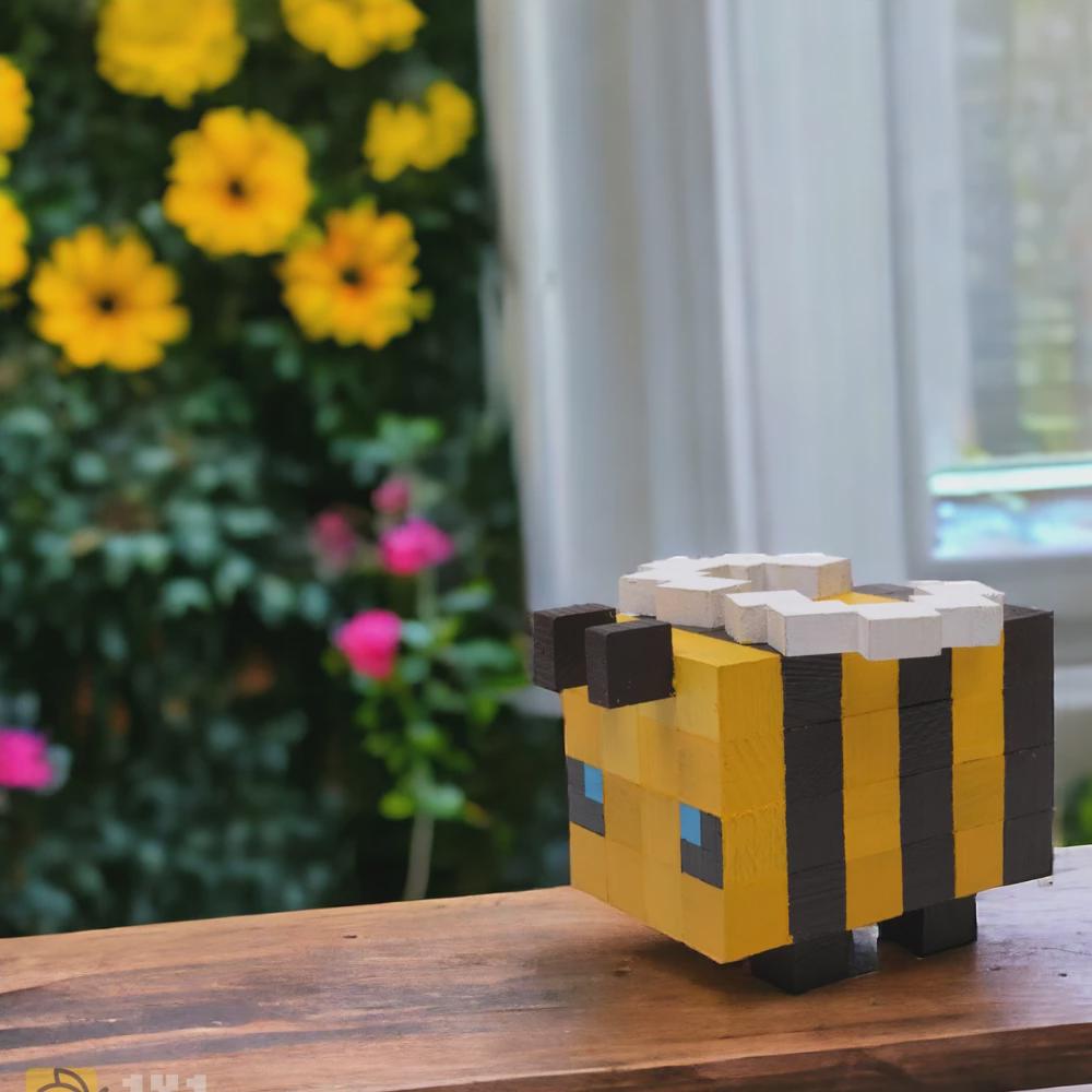 Minecraft Wooden Bee Model & DIY Painting Kit | Handmade Natural Wood Toy, Collectible Gamer Gift, Kids Craft Activity