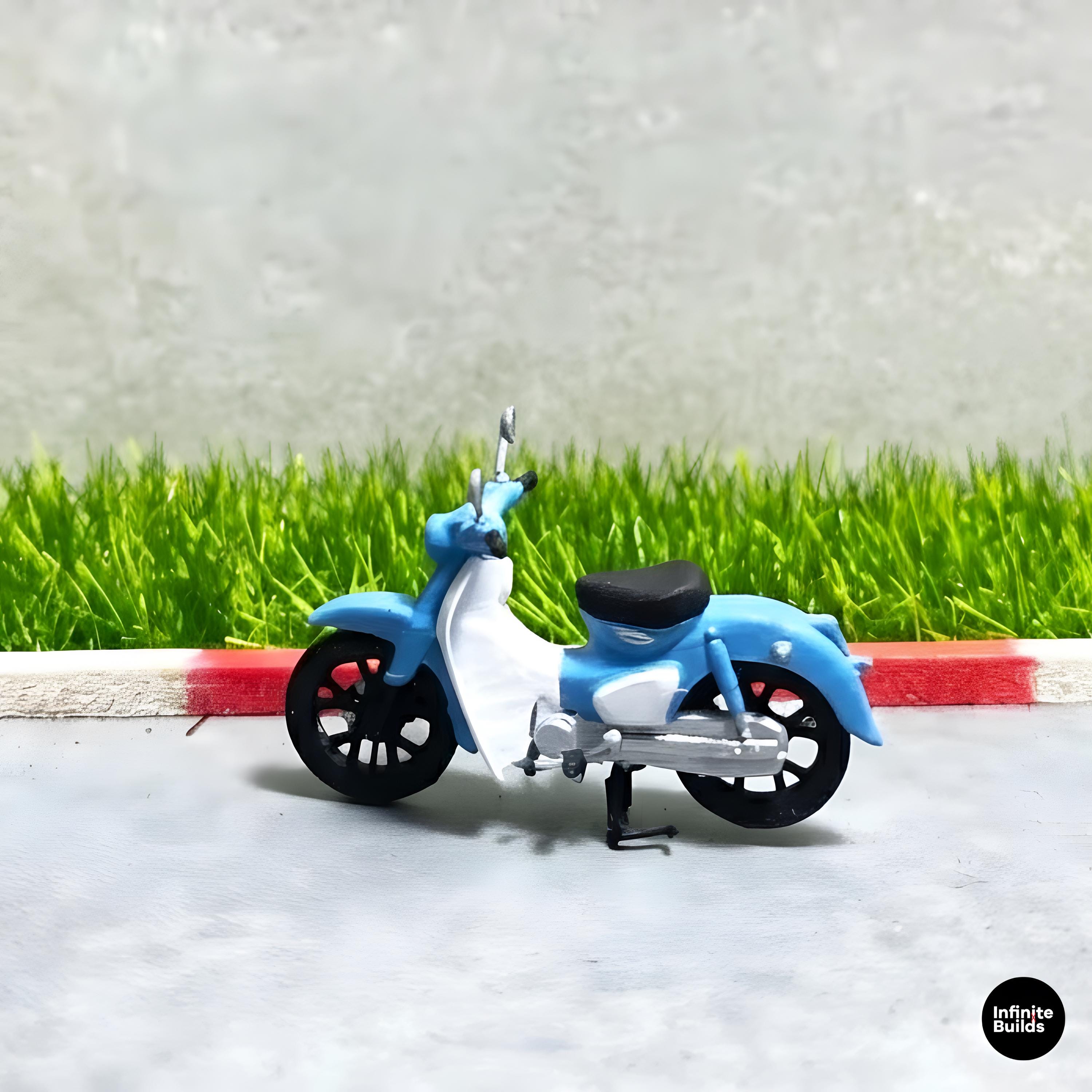 Honda Cub 1:64 Scale Mini Scooter | 12K Resin 3D Printed Motorcycle | High Detail Collectible Diorama Model