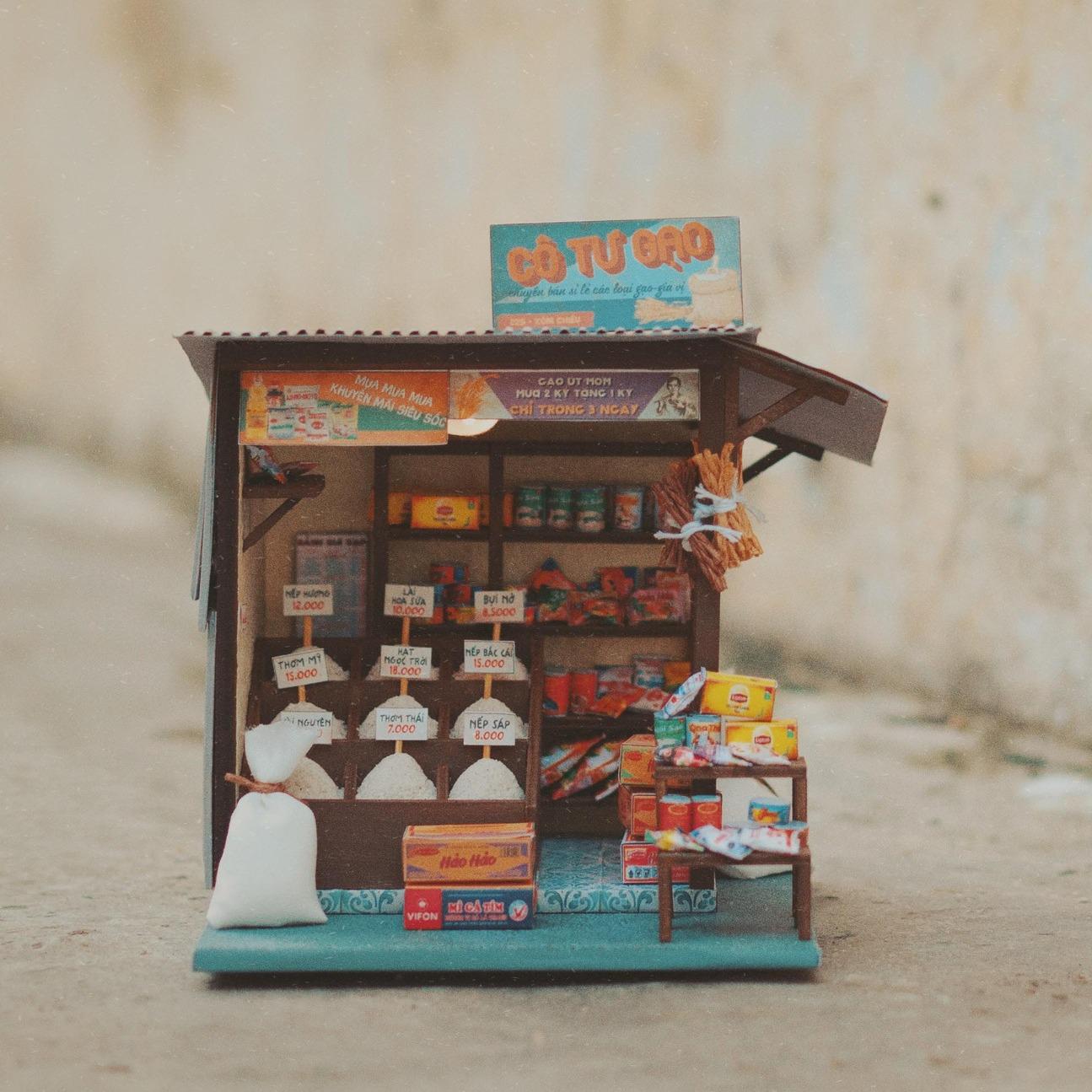 Vintage Rice Shop Miniature DIY Kit - Beginner Friendly Diorama