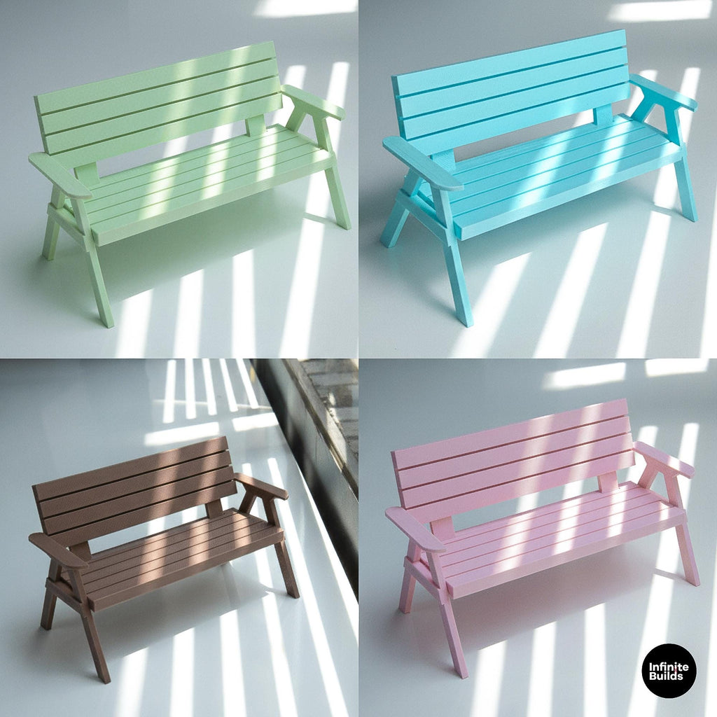 Miniature Bench for Dollhouse | 1:12 Scale Outdoor Garden Furniture | Pink & Brown Dollhouse Bench | Handmade 3D Printed Decor