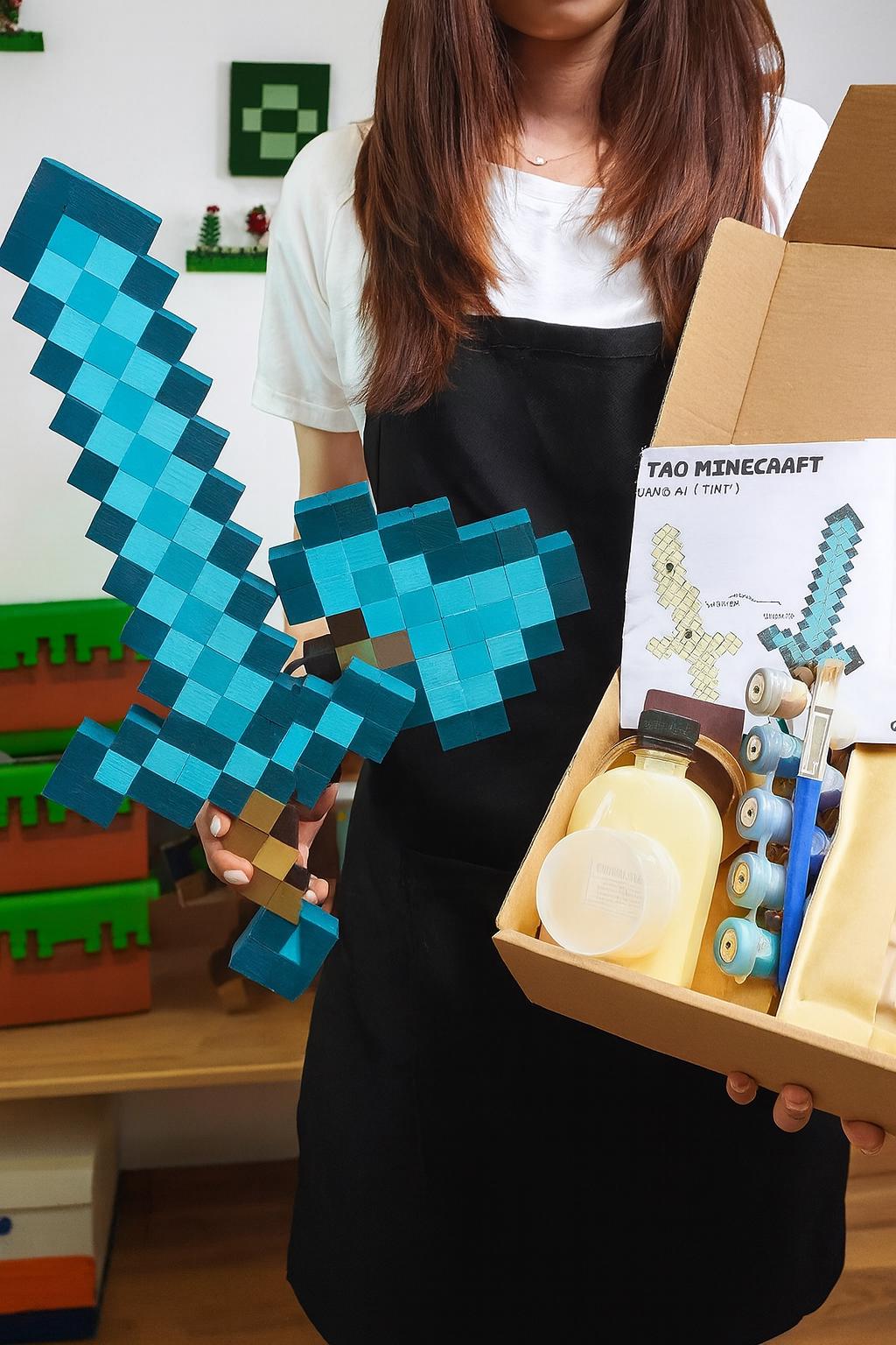 Minecraft Weapon DIY Craft Kit |  Build & Paint Sword, Axe, Pickaxe, Shovel | Wooden STEAM Toy | Handmade Gift for Kids and Adults