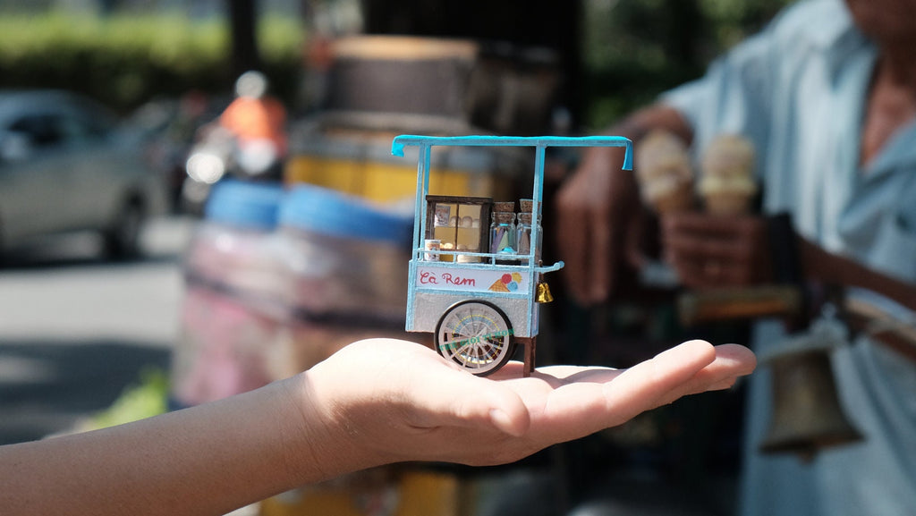 Vietnamese Ice Cream Street Cart DIY Miniature Kit | 1:12 Scale | Wood & Mixed Materials | Dollhouse Decor | Vietnam-Inspired Collectible