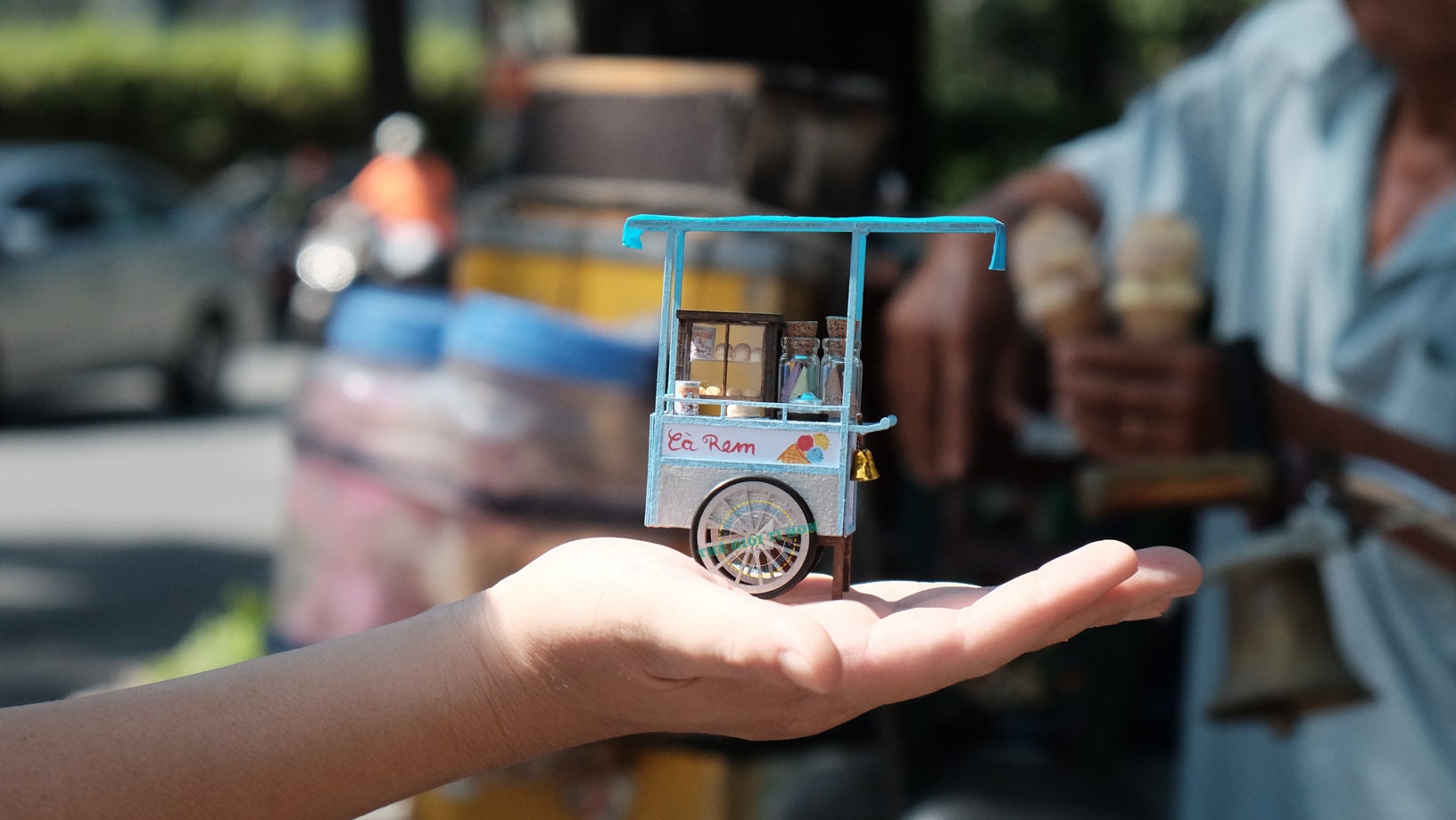 Vietnamese Ice Cream Street Cart DIY Miniature Kit | 1:12 Scale | Wood & Mixed Materials | Dollhouse Decor | Vietnam-Inspired Collectible