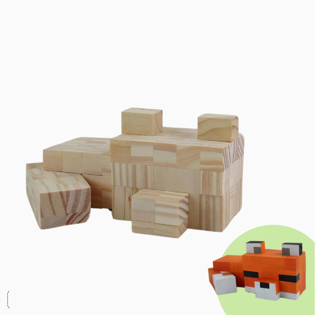 Minecraft Wooden Snow Fox Model & DIY Painting Kit | Handmade Natural Wood Toy, Collectible Gift for Gamers Kids