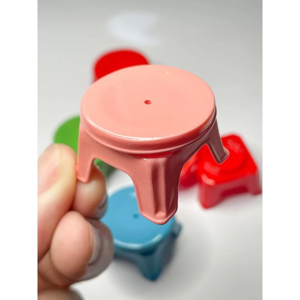 Miniature Vietnamese Low Sitting Stool | 1:6 Scale Dollhouse Furniture | Handpainted ABS Plastic | Traditional Mini Doll Accessory