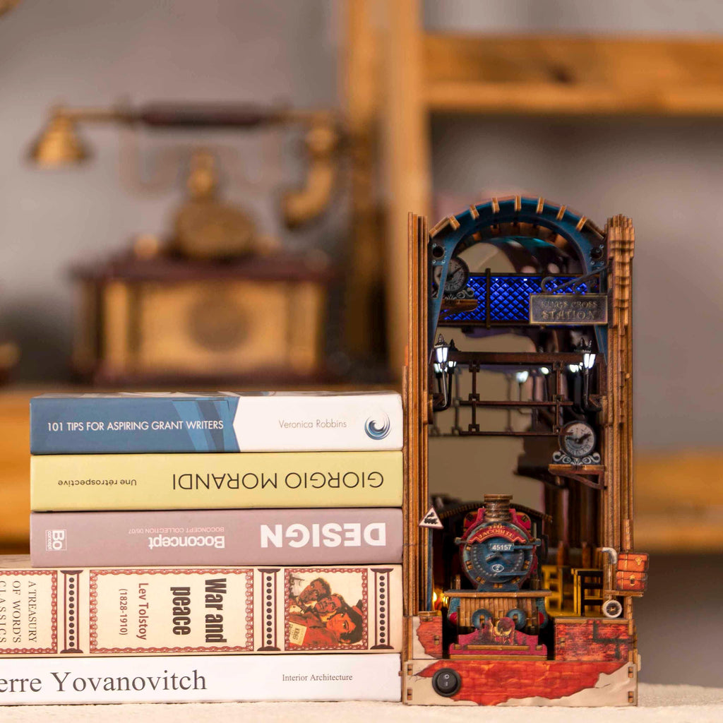 DIY King's Cross Book Nook Kit: Wooden 3D Puzzle with LED Lights