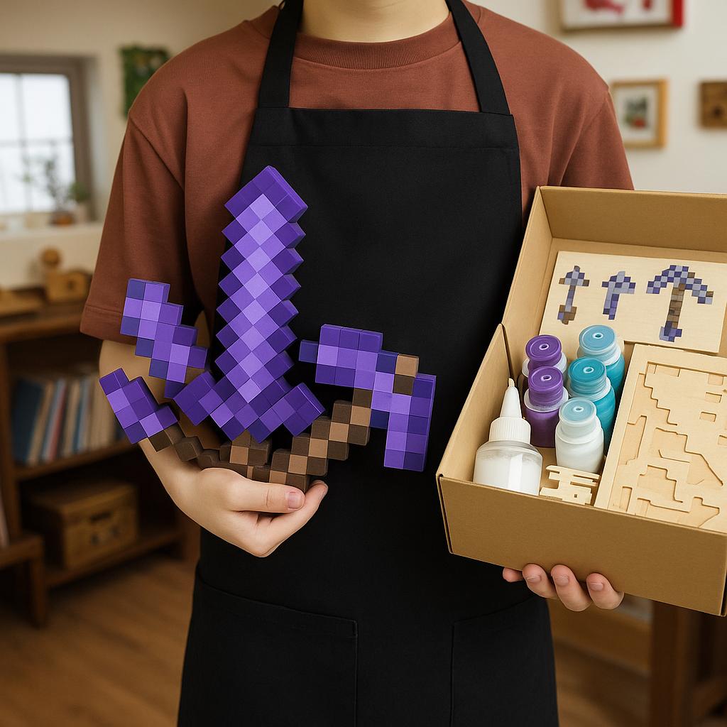 Minecraft Weapon DIY Craft Kit |  Build & Paint Sword, Axe, Pickaxe, Shovel | Wooden STEAM Toy | Handmade Gift for Kids and Adults
