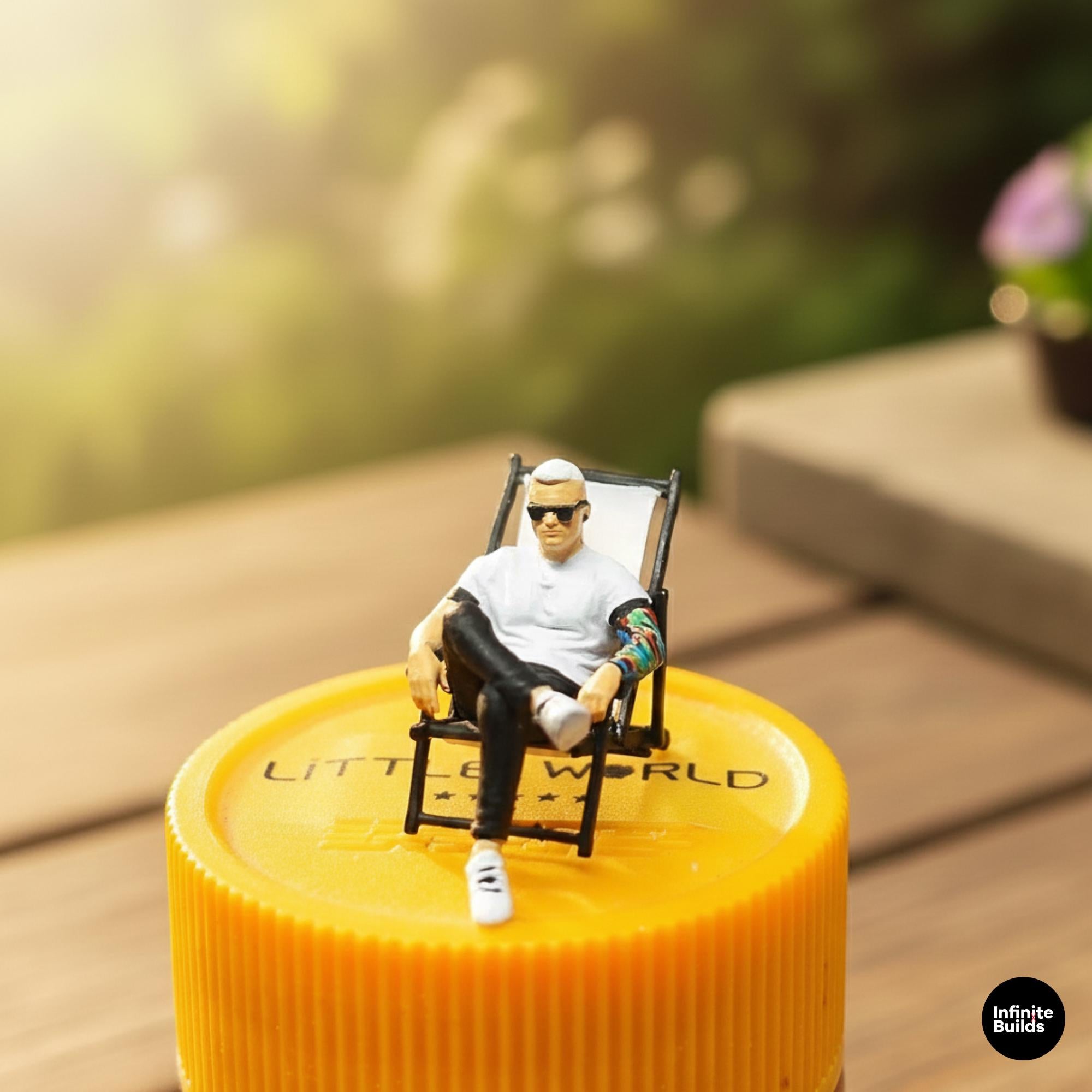 1:64 Miniature Seated Man Figure with Camping Chair | 12K Resin Model | Diorama Figure for Model Scene Display