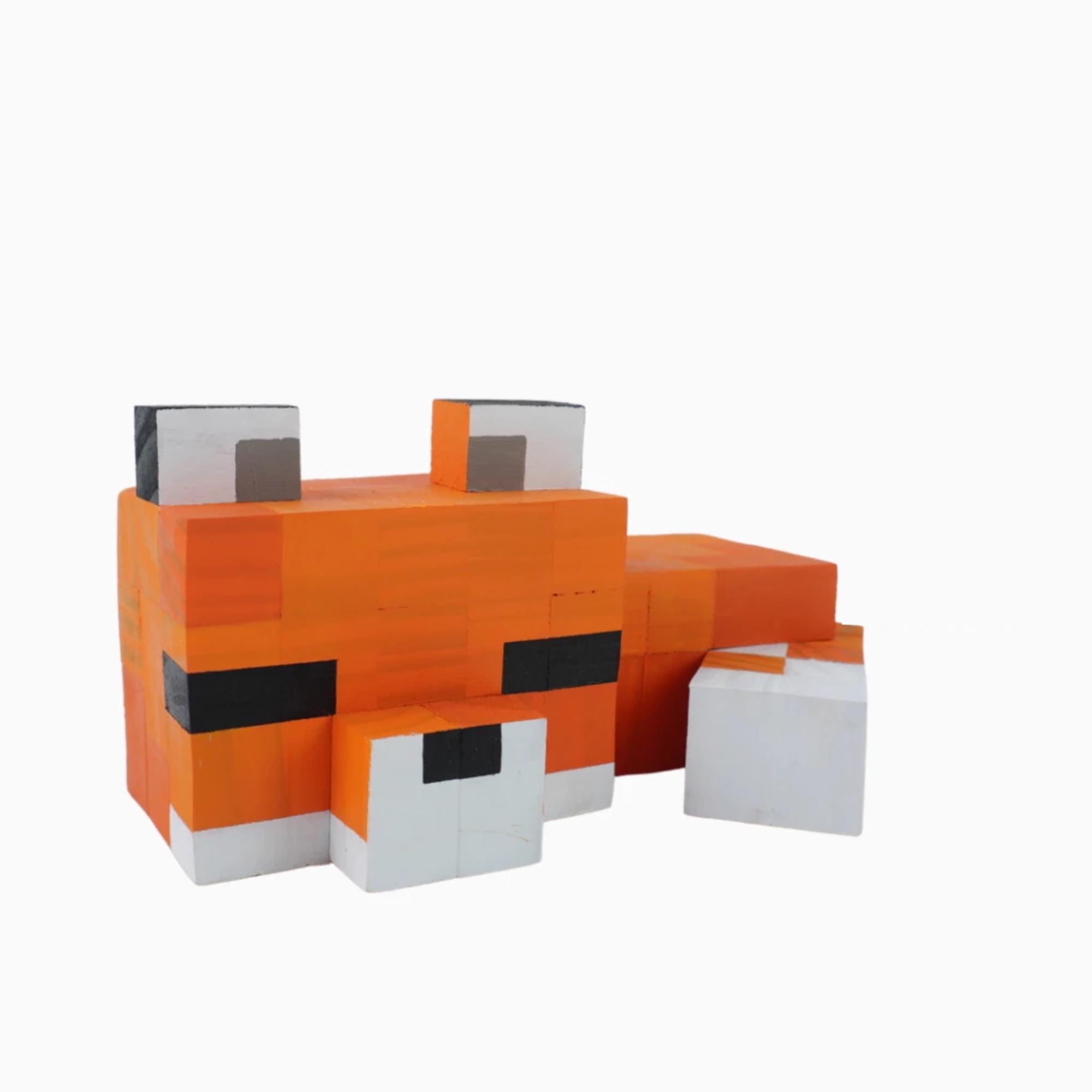 Minecraft Wooden Snow Fox Model & DIY Painting Kit | Handmade Natural Wood Toy, Collectible Gift for Gamers Kids