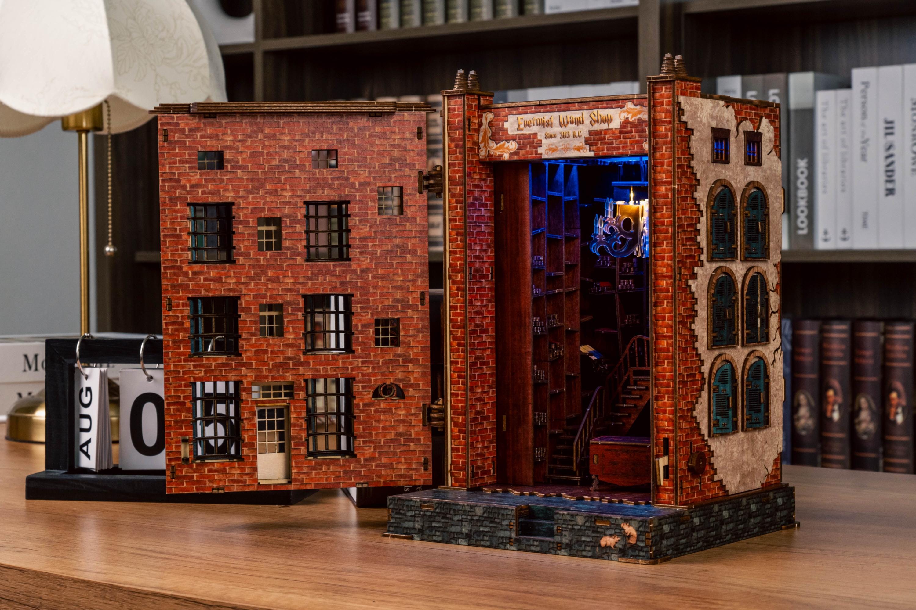 DIY Wooden Book Nook Kit: Enchanted Wand Shop with LED Lights