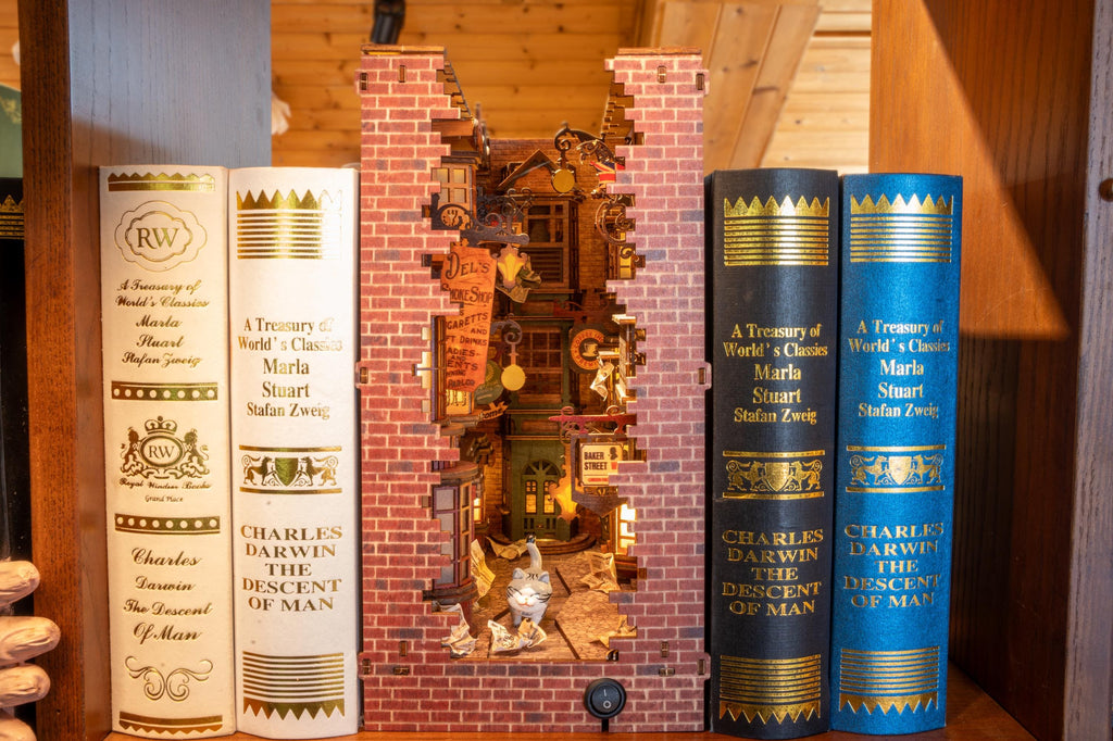 DIY Wizard Alley Book Nook Kit: Miniature Bookshelf Insert with LED