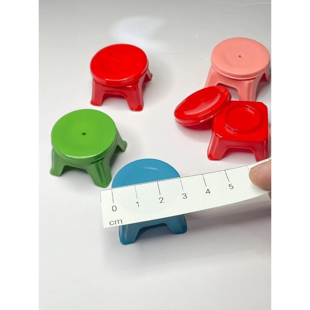 Miniature Vietnamese Low Sitting Stool | 1:6 Scale Dollhouse Furniture | Handpainted ABS Plastic | Traditional Mini Doll Accessory