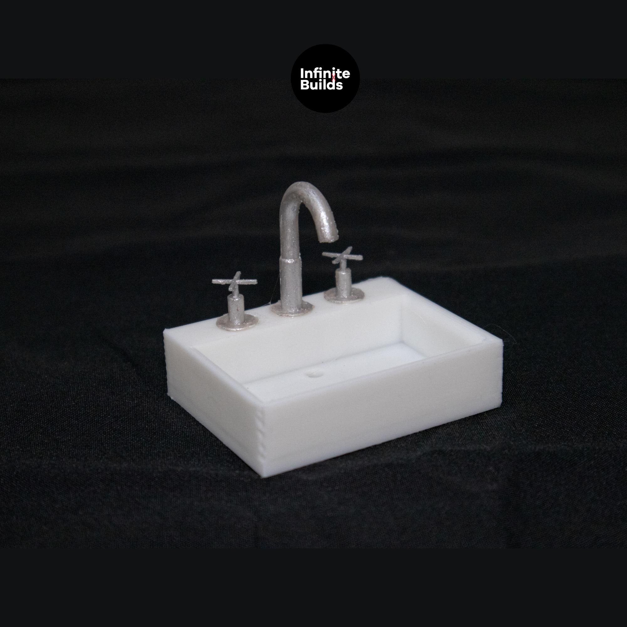 Miniature 1:12 Small Simple Sink with Faucet | Mini Kitchen Sink | Personalized Faucet Colors | Bathroom Sink | Dollhouse Sink