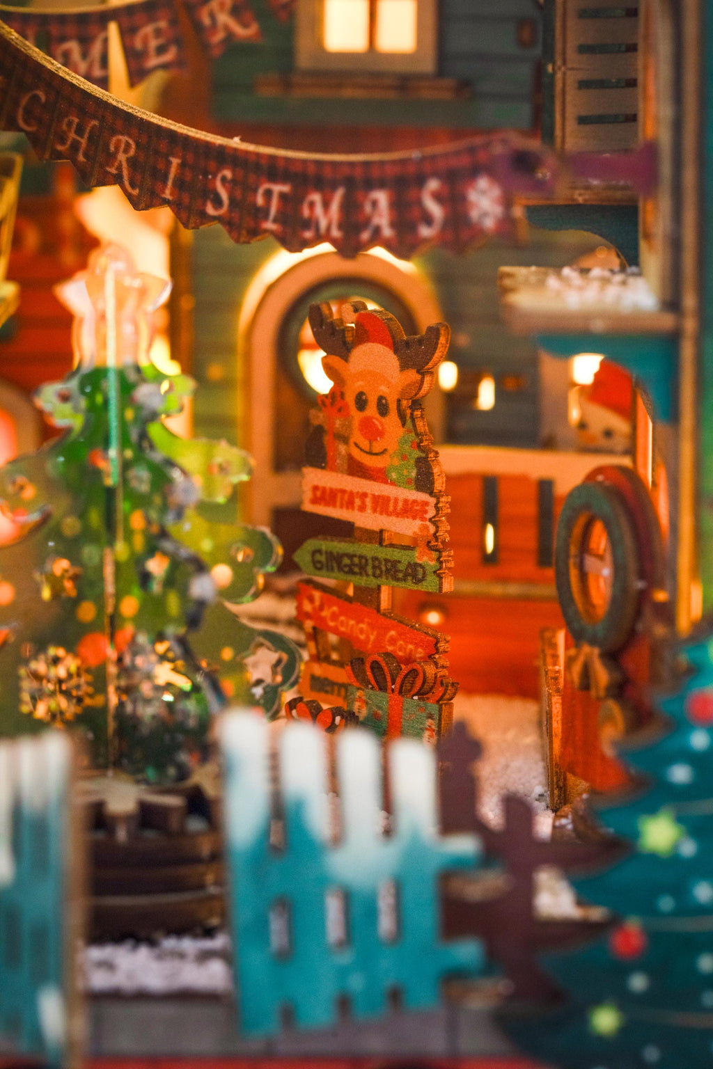 Christmas Night Book Nook | DIY Lighted Miniature Kit with Music & Moving Santa Sleigh | Holiday Bookshelf Decor Gift