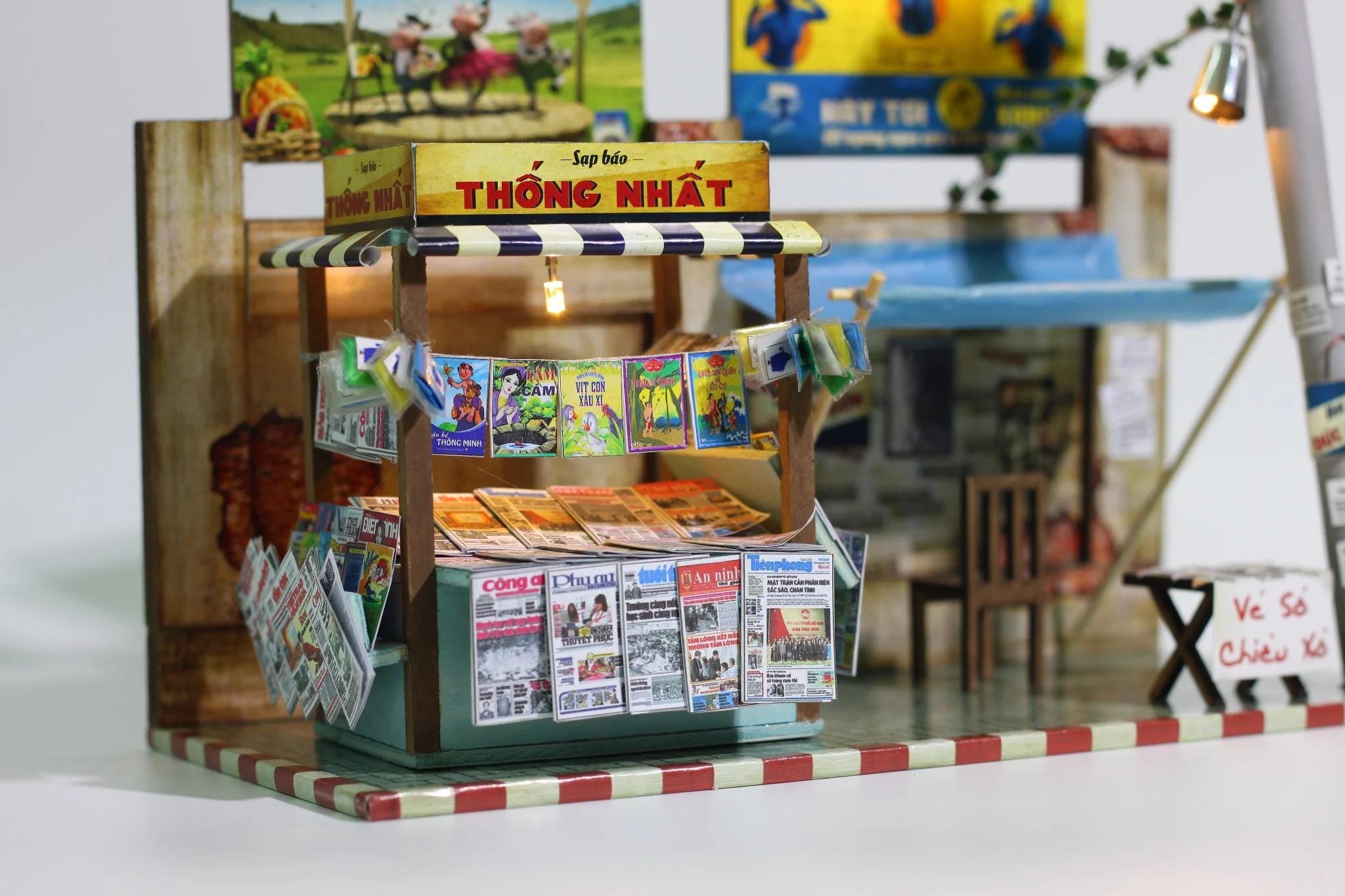 Vietnam Vintage Newspaper Stand DIY Miniature Kit | Sạp báo Sài Gòn