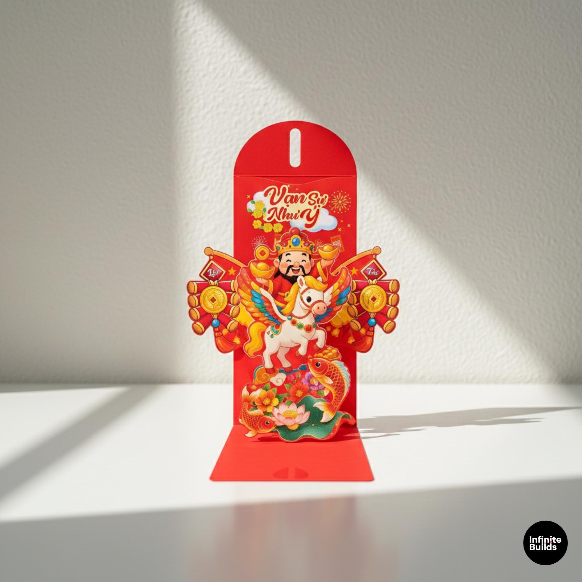 Assorted Vietnamese 3D Pop Up Red Envelopes Set of 6 | Mixed Lunar New Year Lì Xì Collection | Tết Lucky Money Decor