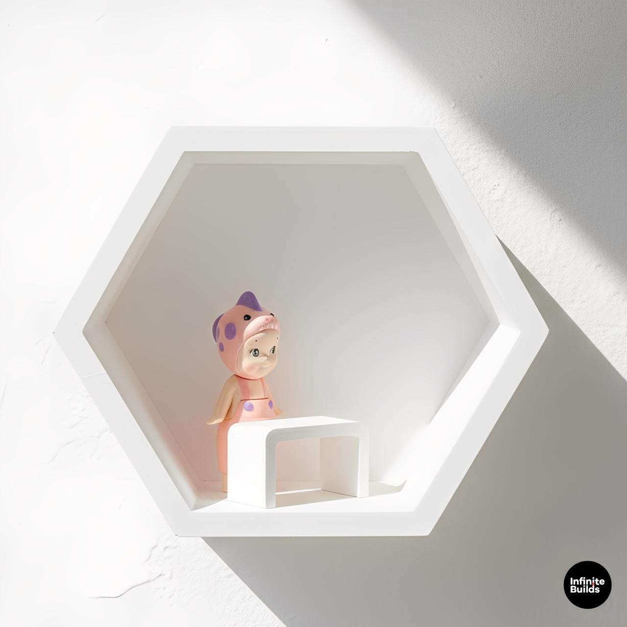 Hexagon Wall Shelf for Smiski & Sonny Angel | Modular Mini Figure Display with Stair or Table | Minimalist Wall Decor