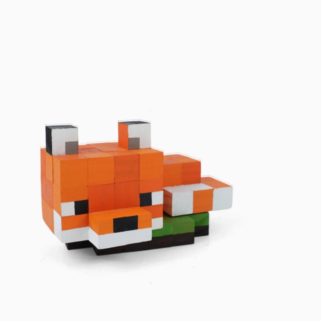 Minecraft Wooden Snow Fox Model & DIY Painting Kit | Handmade Natural Wood Toy, Collectible Gift for Gamers Kids
