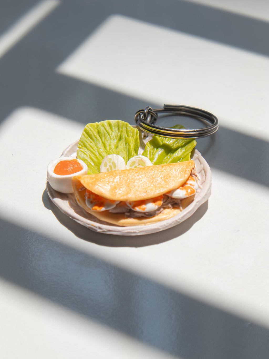 Handmade Bánh Xèo Keychain: Miniature Vietnamese Pancake Charm