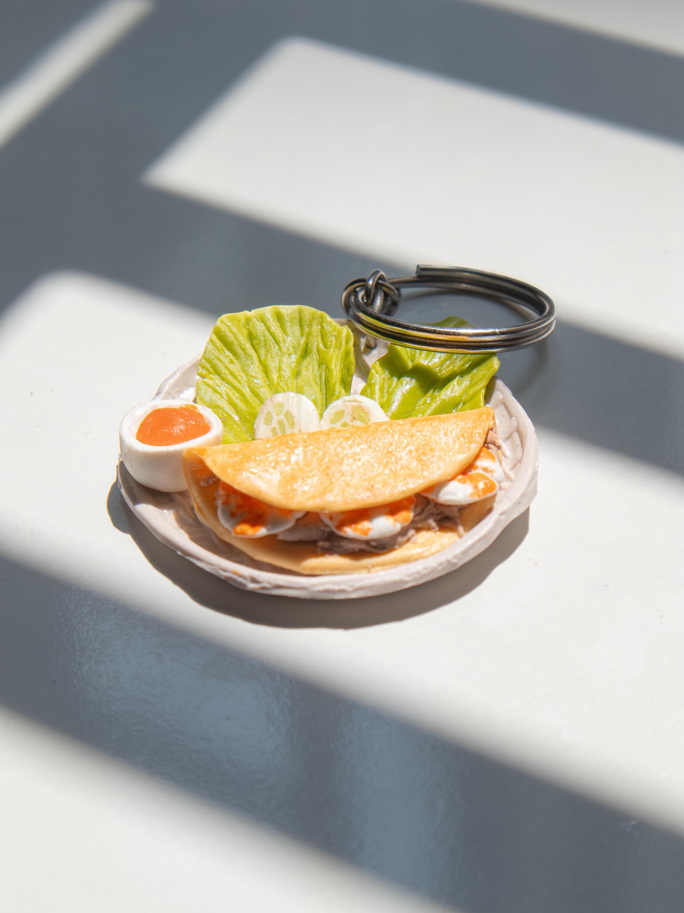 Handmade Bánh Xèo Keychain: Miniature Vietnamese Pancake Charm