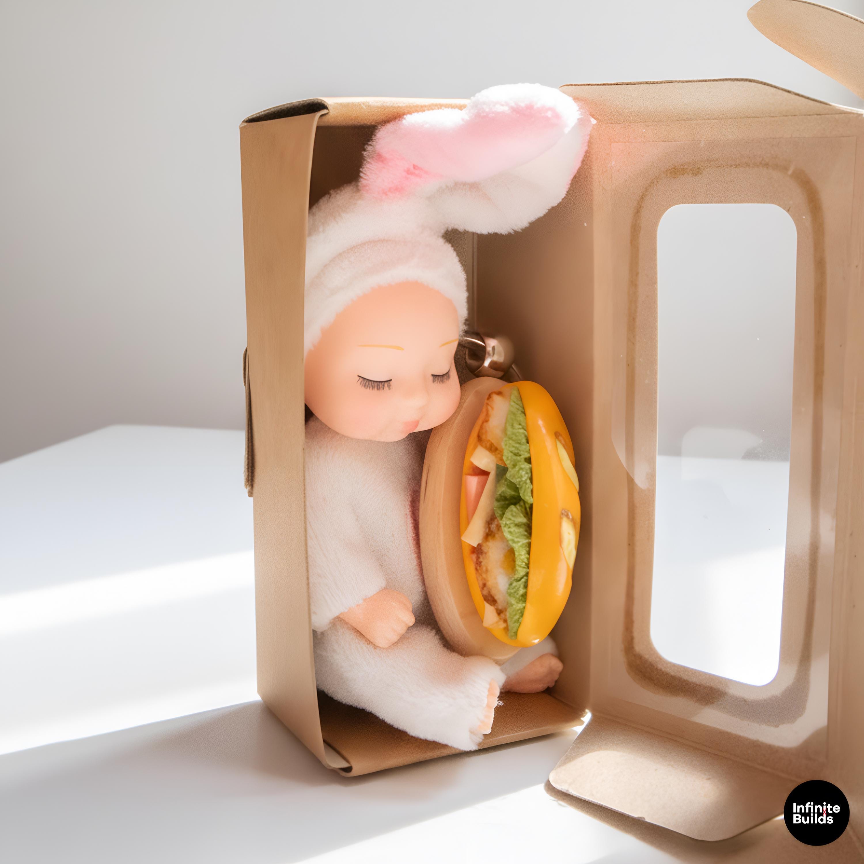 Gift Box Set | Mini Baby Bunny & Vietnamese Bread Charm | Handmade Figure | Desk Decor Keychain | Cute Food-Inspired Collectible