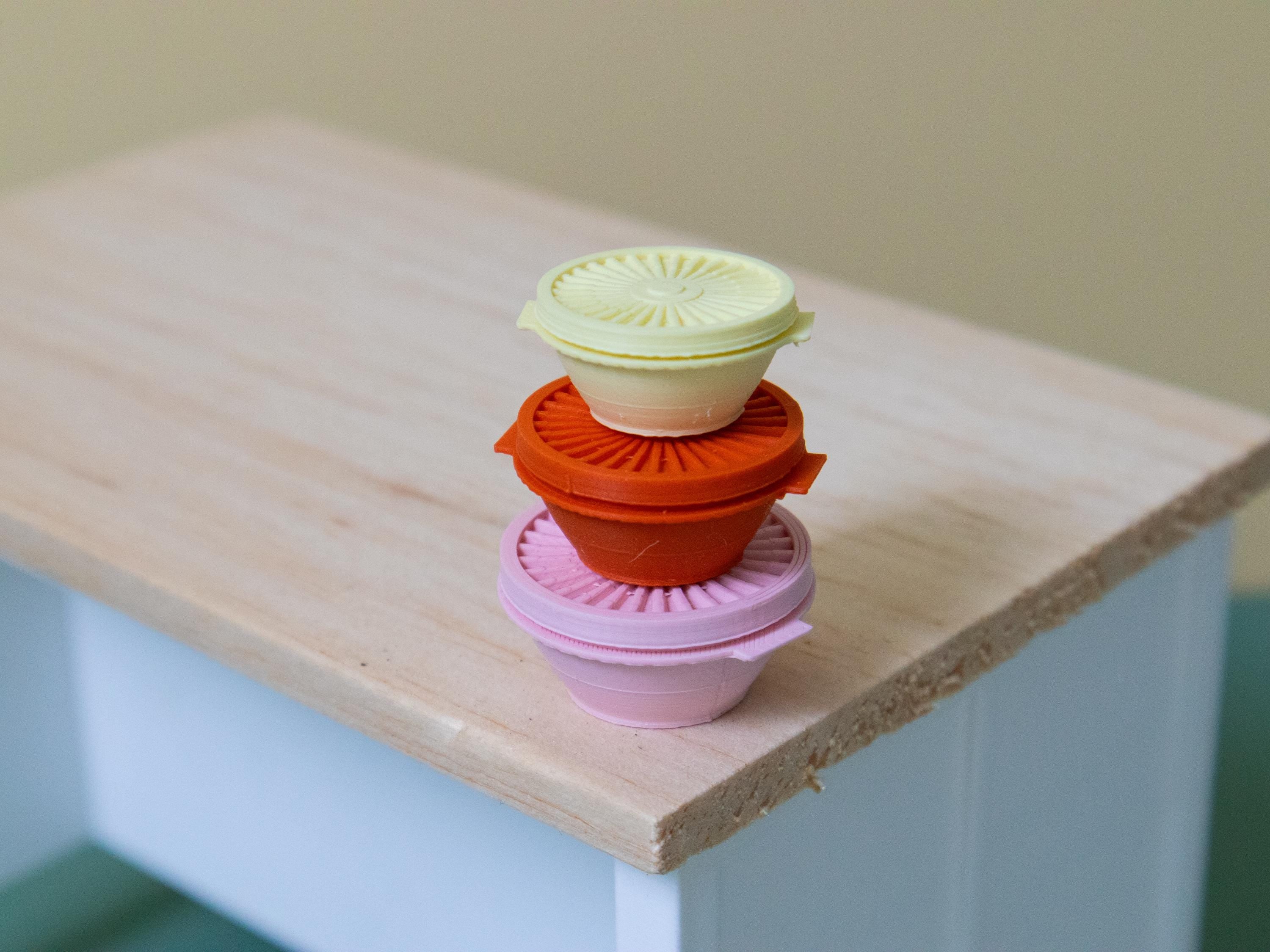 Miniature Tupperware Vintage Bowls | Set of 6 | 1:6 Scale | Dollhouse Kitchenware | Miniature Kitchen Bowls
