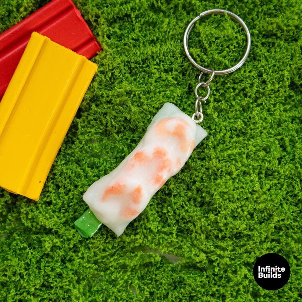 Miniature Spring Roll Keychain: Handmade Polymer Clay Vietnamese Food