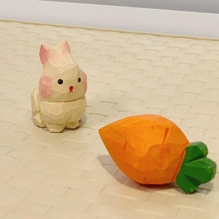 Handmade Wooden Bunny Figurine | Mini Rabbit Desk Decor | Cute Animal Collectible Gift | Keychain Option