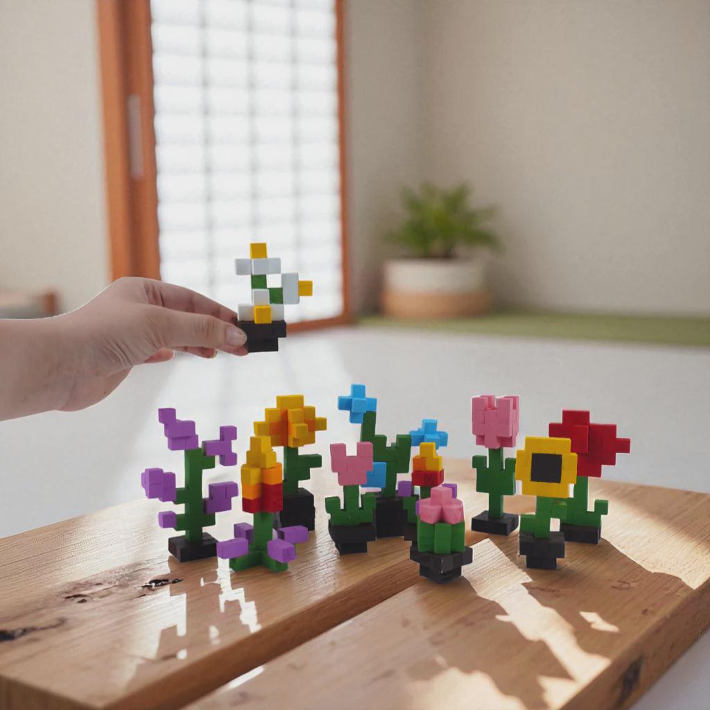 DIY Wooden Flower Kit Minecraft Style | Build & Paint STEAM Toy | Handmade Craft Kit with Acrylic Paints Instructions