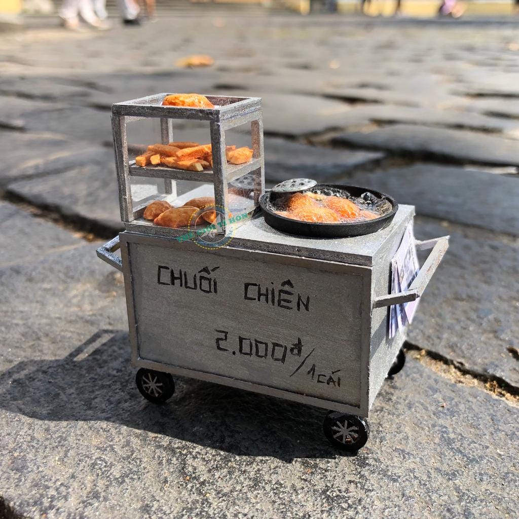 Miniature Vietnamese Fried Banana Cart DIY Kit: MDF Craft Project