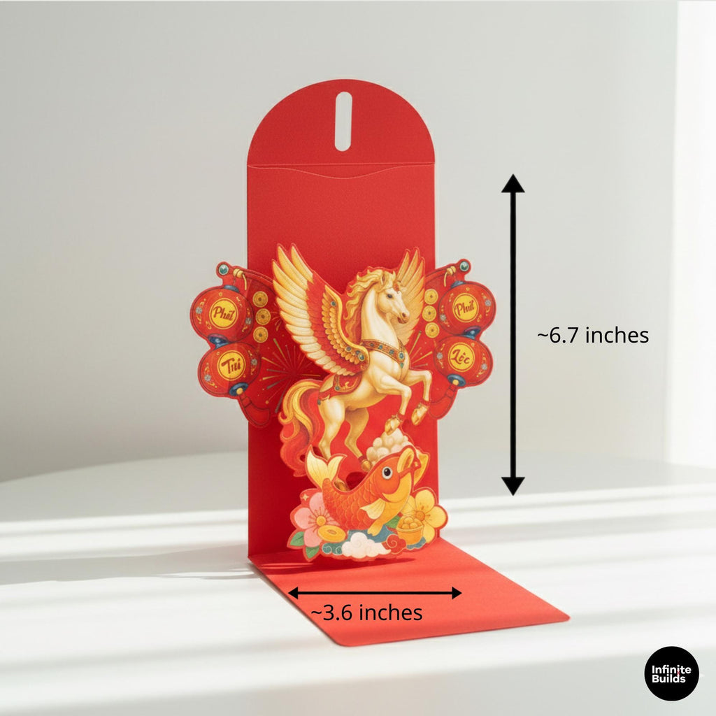 Assorted Vietnamese 3D Pop Up Red Envelopes Set of 6 | Mixed Lunar New Year Lì Xì Collection | Tết Lucky Money Decor
