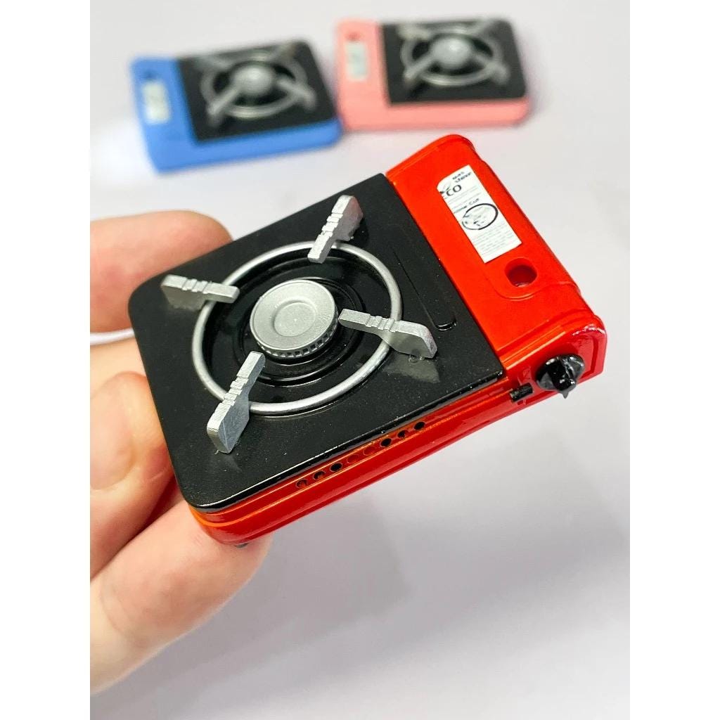 Miniature Portable Stove with Removable Fuel Can | 1:6 Scale Camping Stove | Handpainted ABS Plastic | Mini Outdoor Kitchen Accessory