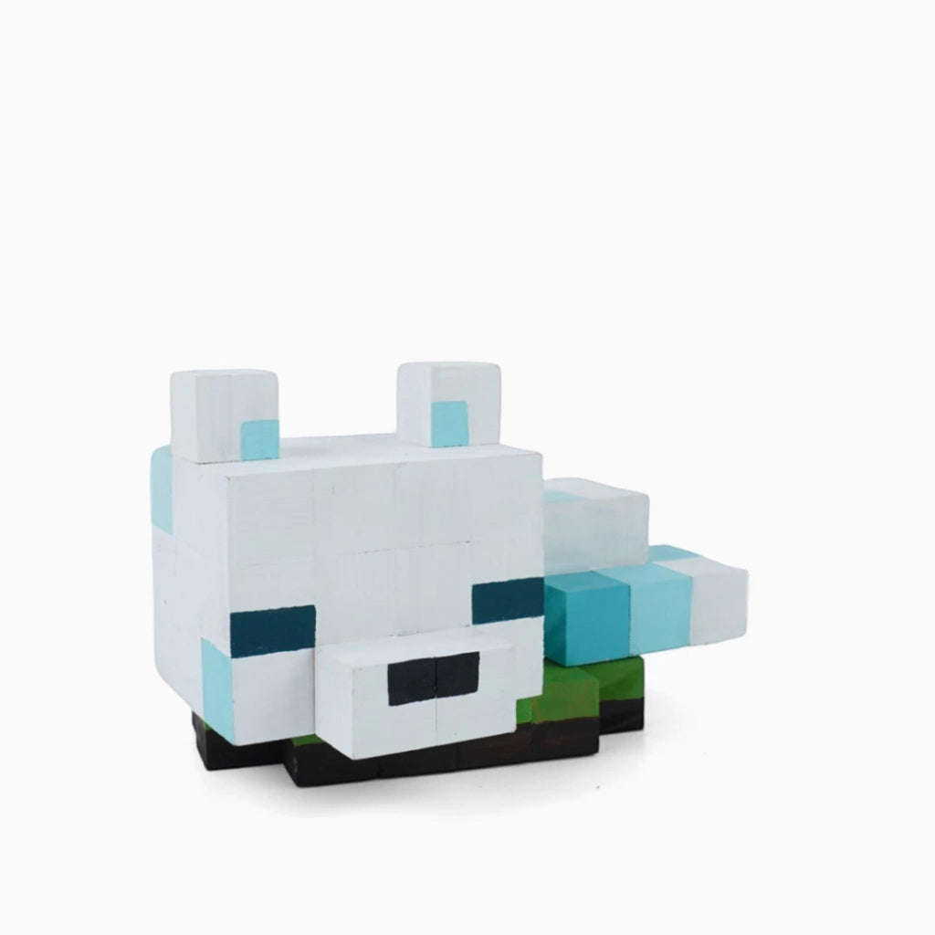 Minecraft Wooden Snow Fox Model & DIY Painting Kit | Handmade Natural Wood Toy, Collectible Gift for Gamers Kids