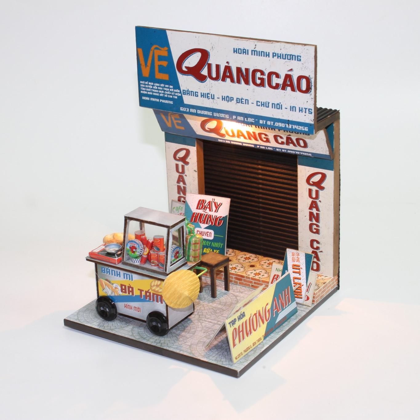 Combo Banh Mi Cart DIY Kit + Print Shop | 3D Wooden Puzzle | Travel Souvenir | Vietnam Collectible Set