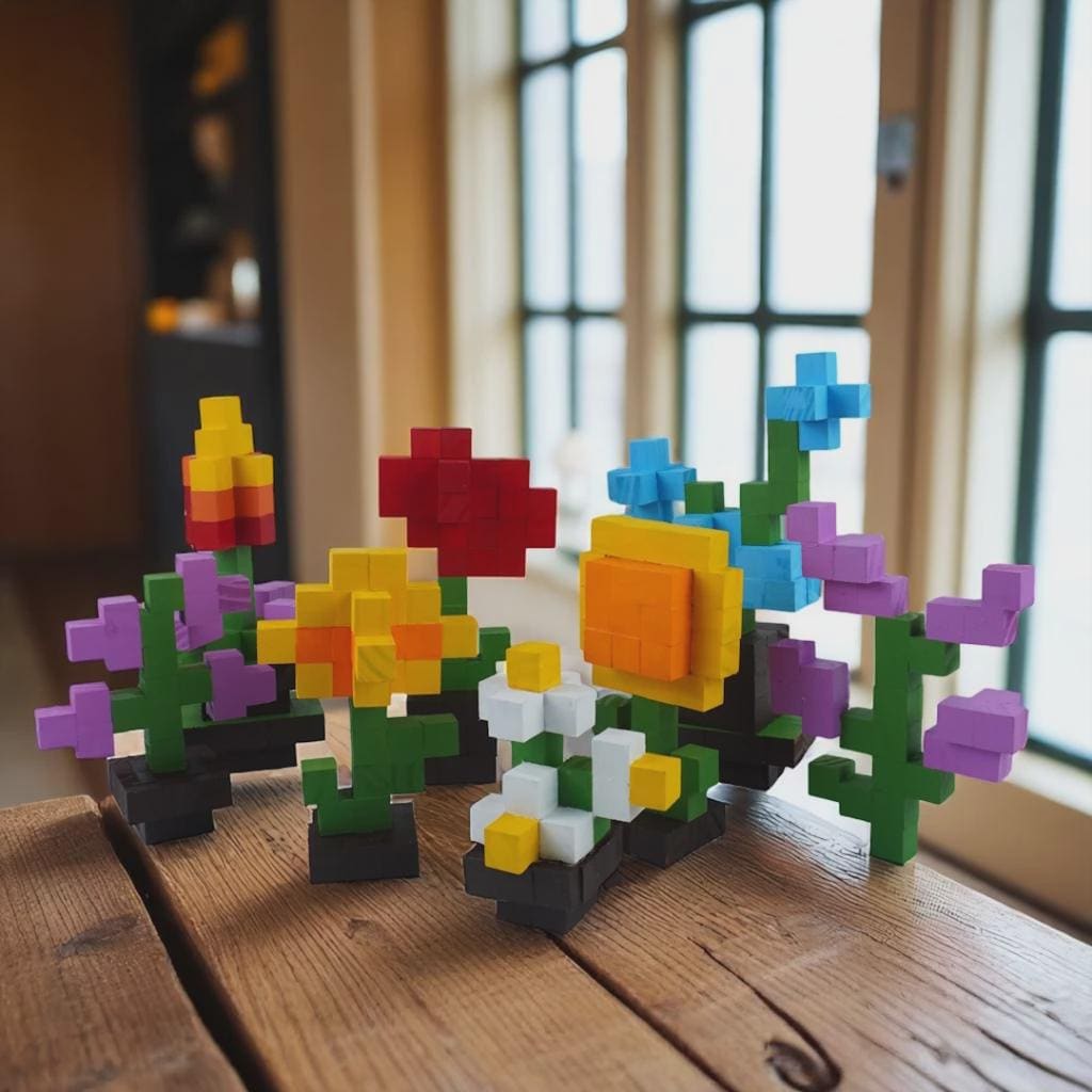 DIY Wooden Flower Kit Minecraft Style | Build & Paint STEAM Toy | Handmade Craft Kit with Acrylic Paints Instructions