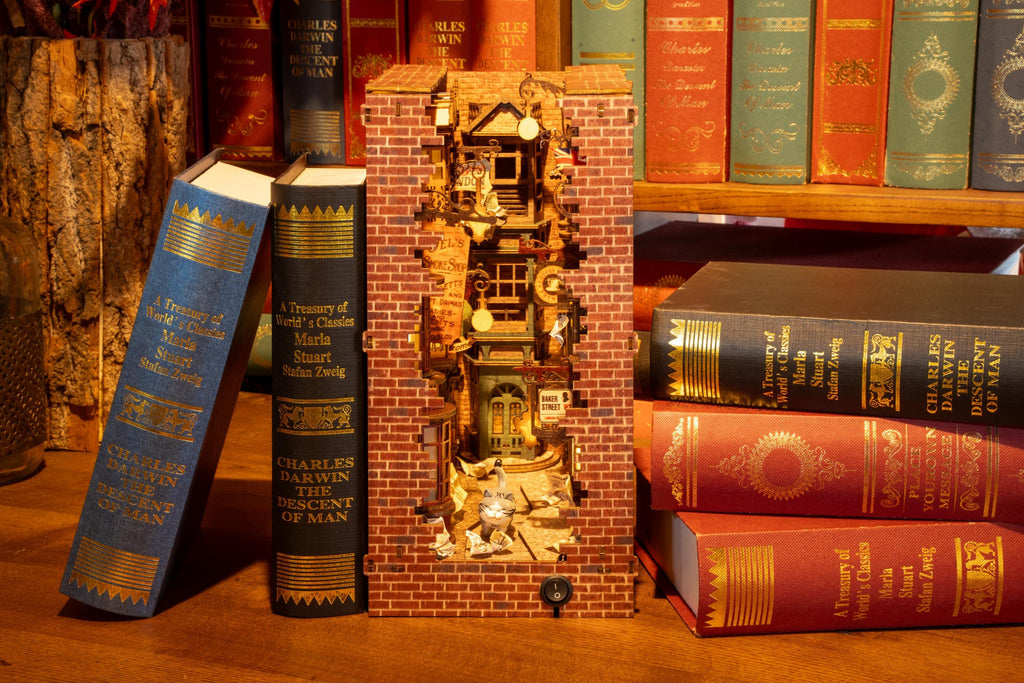 DIY Wizard Alley Book Nook Kit: Miniature Bookshelf Insert with LED