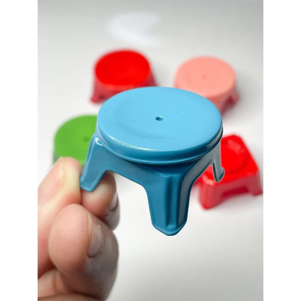 Miniature Vietnamese Low Sitting Stool | 1:6 Scale Dollhouse Furniture | Handpainted ABS Plastic | Traditional Mini Doll Accessory