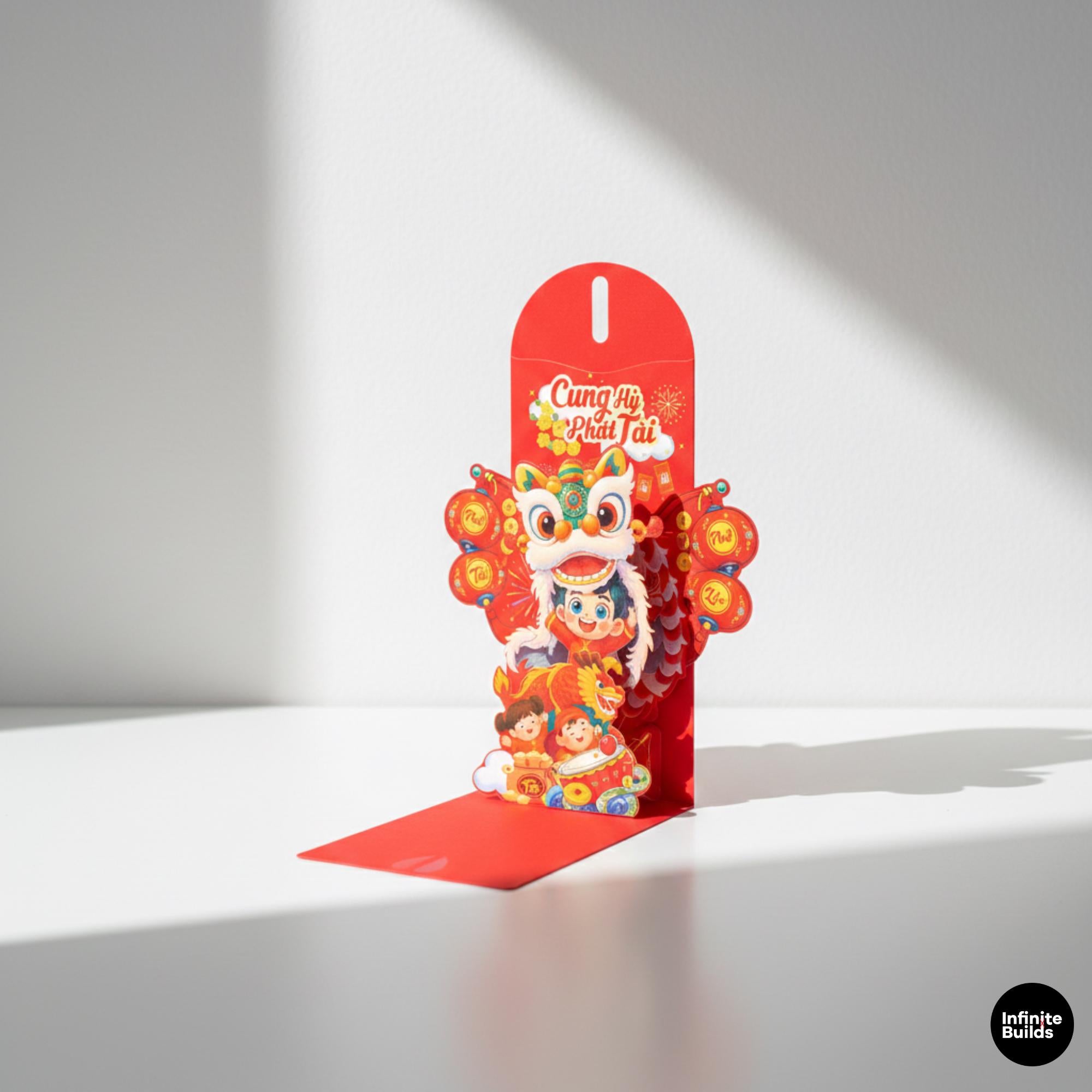 Assorted Vietnamese 3D Pop Up Red Envelopes Set of 6 | Mixed Lunar New Year Lì Xì Collection | Tết Lucky Money Decor