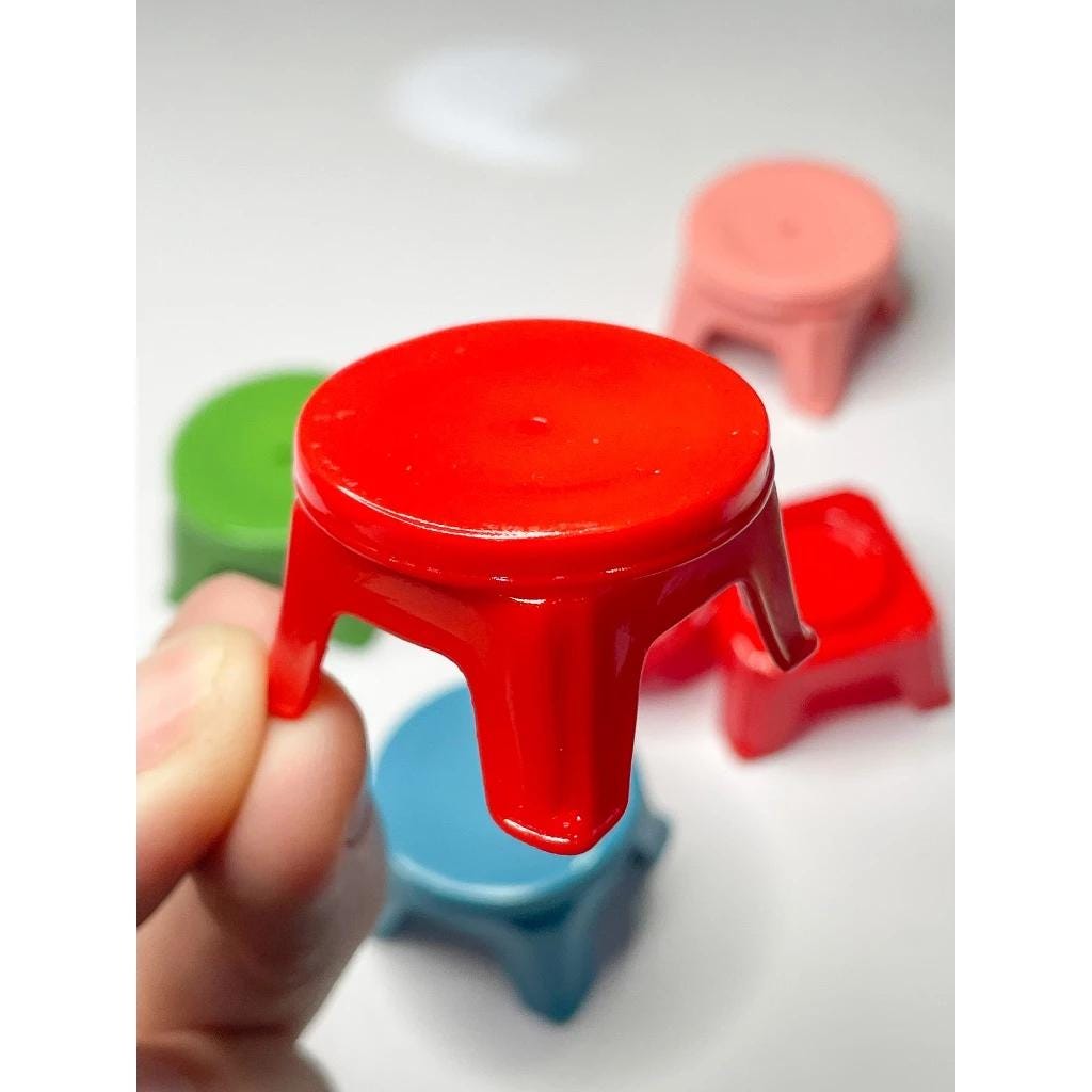 Miniature Vietnamese Low Sitting Stool | 1:6 Scale Dollhouse Furniture | Handpainted ABS Plastic | Traditional Mini Doll Accessory