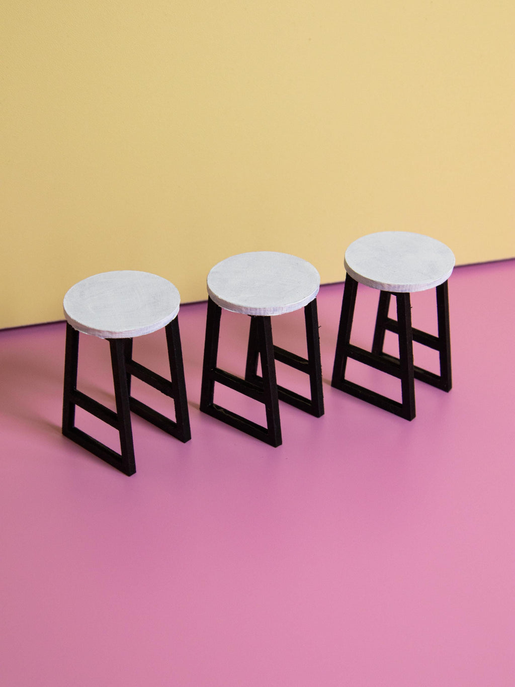 Miniature Kitchen Bar Stools | Set of 3 | 1:12 Scale Dollhouse Furniture | DIY | Laser Cut MDF | Handpainted