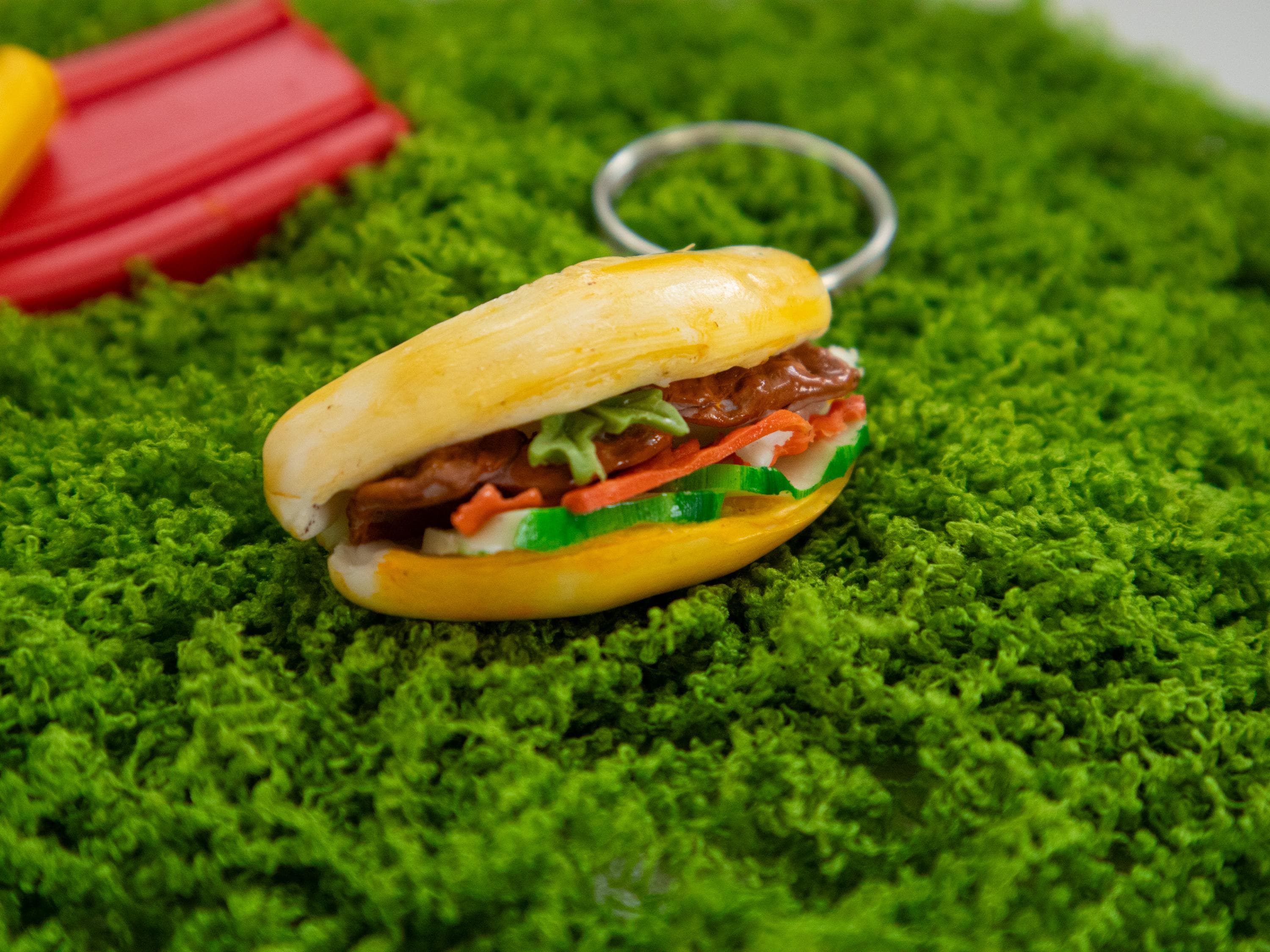 Mini Banh Mi Keychain: Handmade Polymer Clay Vietnamese Sandwich