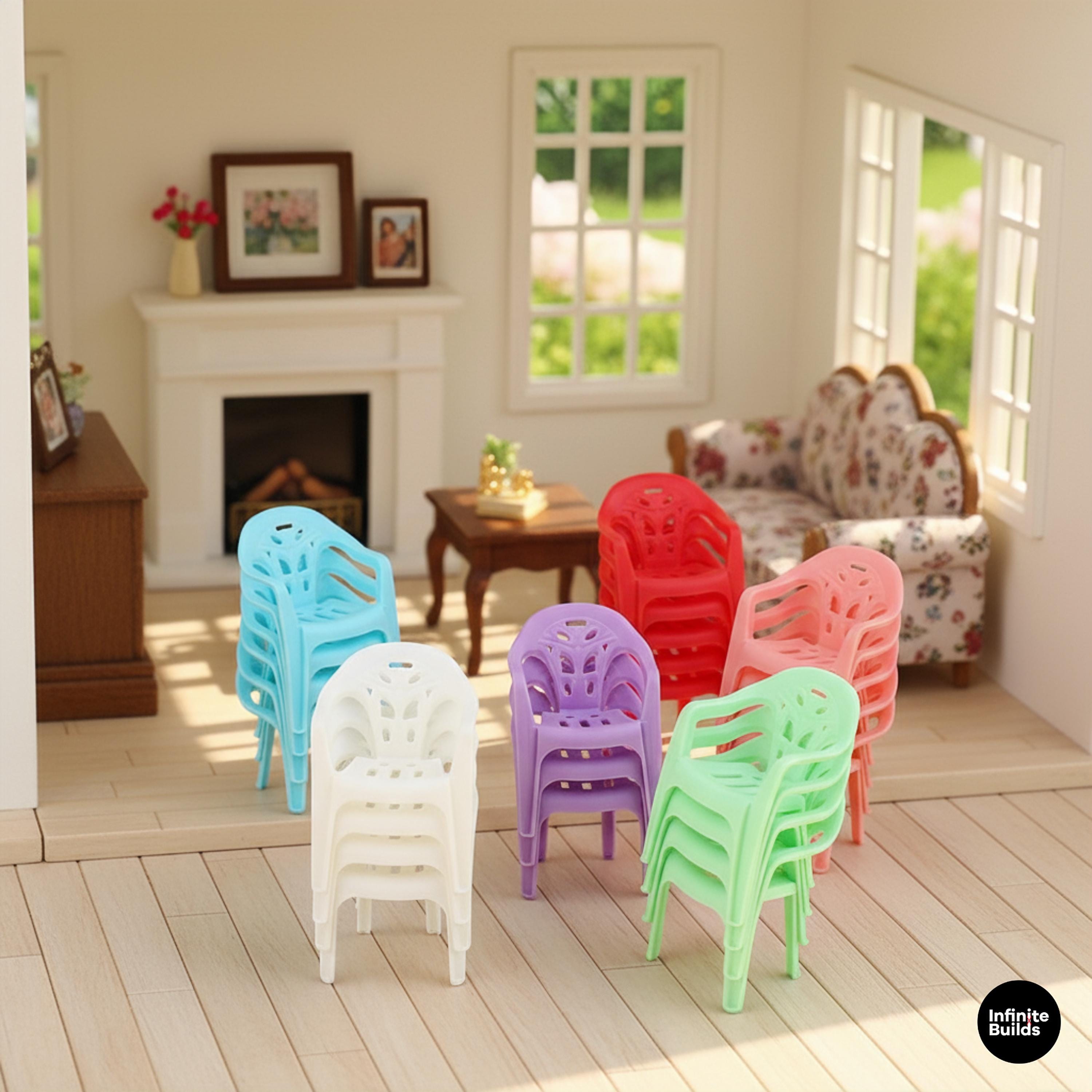 Miniature Vietnamese Plastic Chair Set of 2 | 1:12 Scale Dollhouse Furniture | Tiny Colorful Chairs for Diorama & Street Food Scene