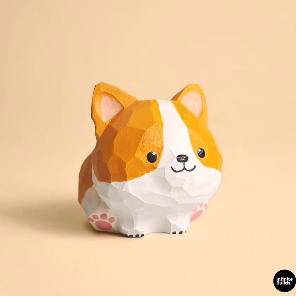 Chunky Corgi Wooden Figurine Keychain | Mini Desk Decor | Handmade Wood Animal | Cozy Cute Style | Gift for Dog Lovers