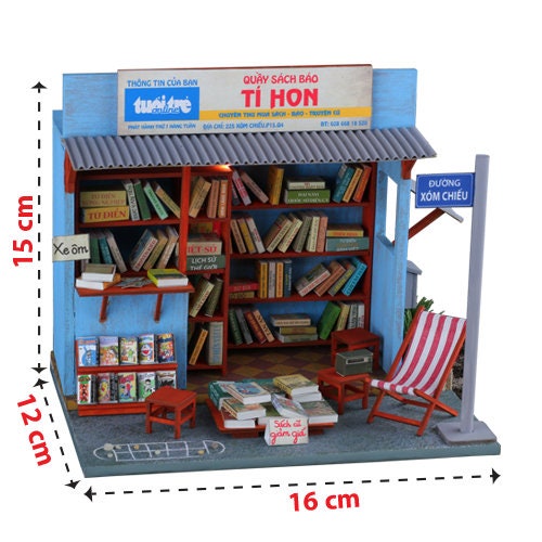 Vintage Vietnam Bookshop DIY Kit | 3D Wooden Puzzle | Travel Souvenir | Vietnam Collectible Set