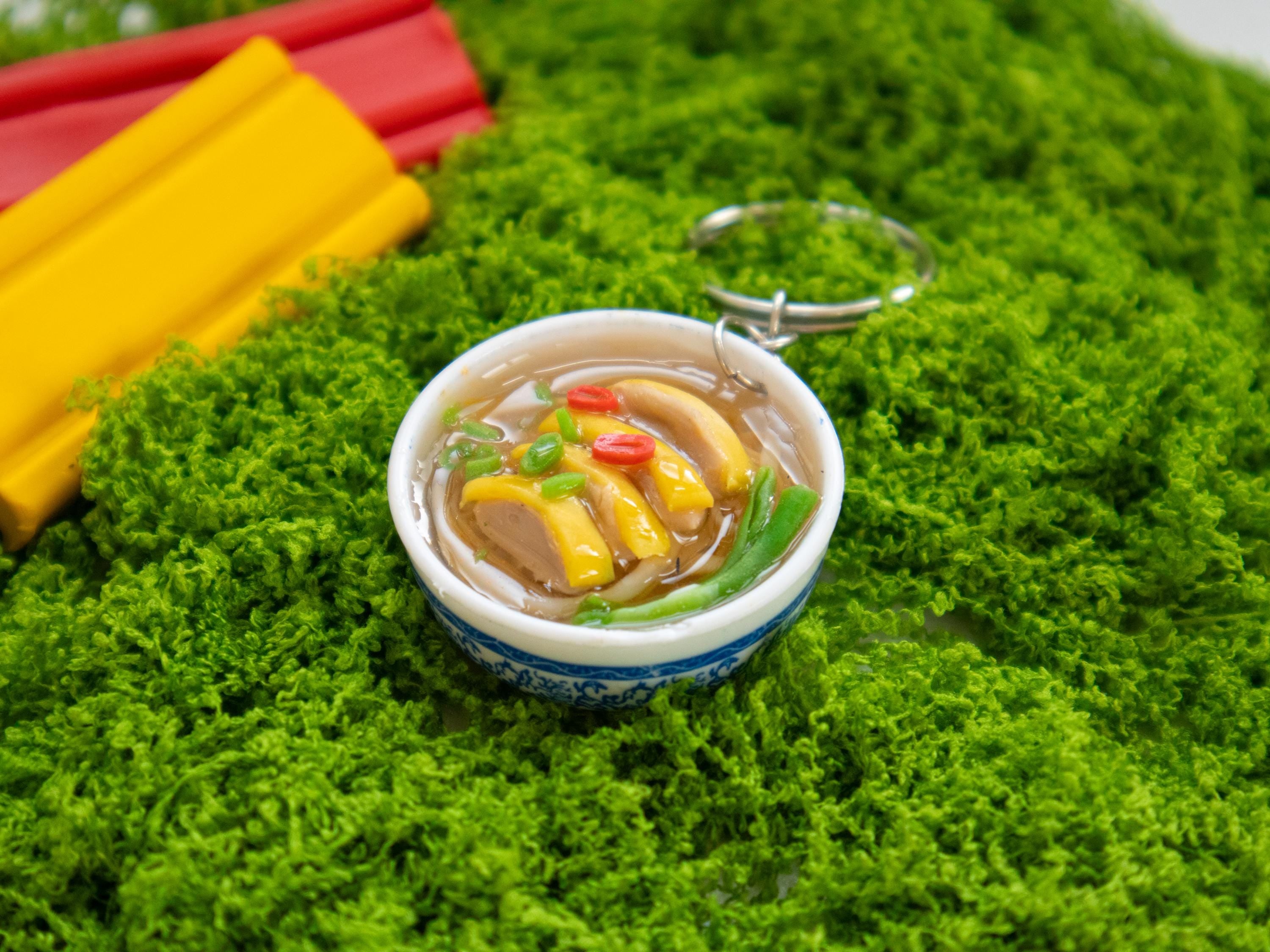 Miniature Chicken Pho Keychain: Vietnamese Polymer Clay Food