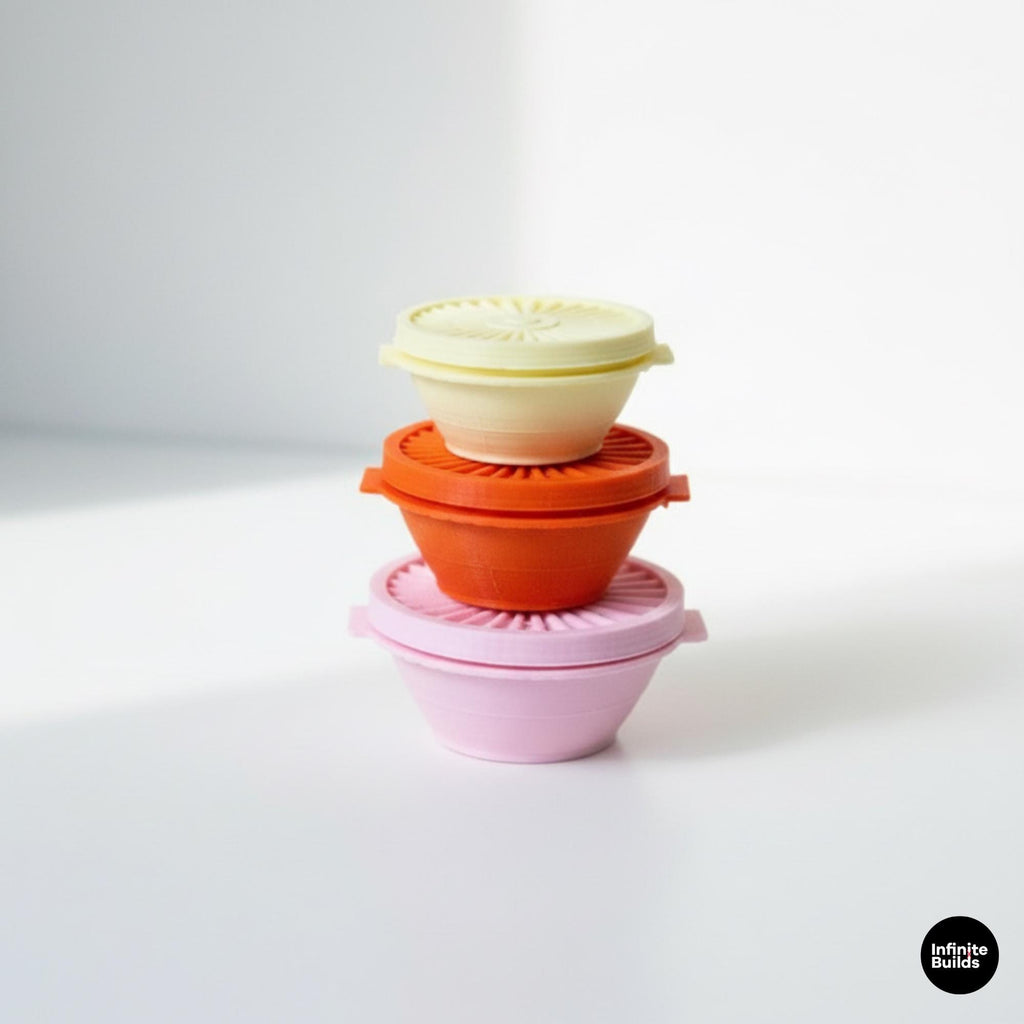 Miniature Tupperware Vintage Bowls | Set of 6 | 1:6 Scale | Dollhouse Kitchenware | Miniature Kitchen Bowls