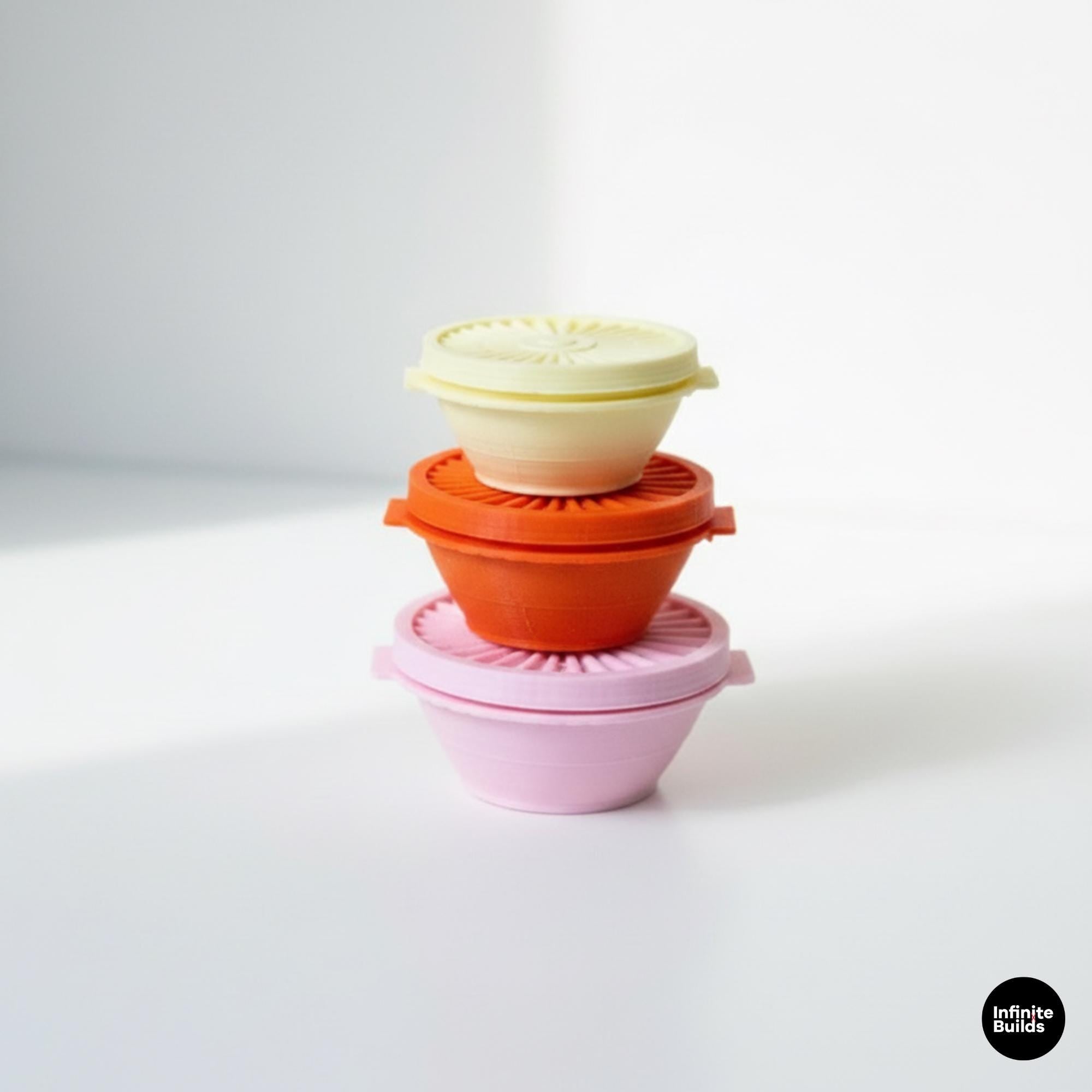 Miniature Tupperware Vintage Bowls | Set of 6 | 1:6 Scale | Dollhouse Kitchenware | Miniature Kitchen Bowls