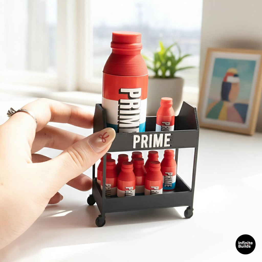 PRIME Miniature Cart and Bottles | WWE-Inspired | Miniatures | Dollhouse | Desk Decoration
