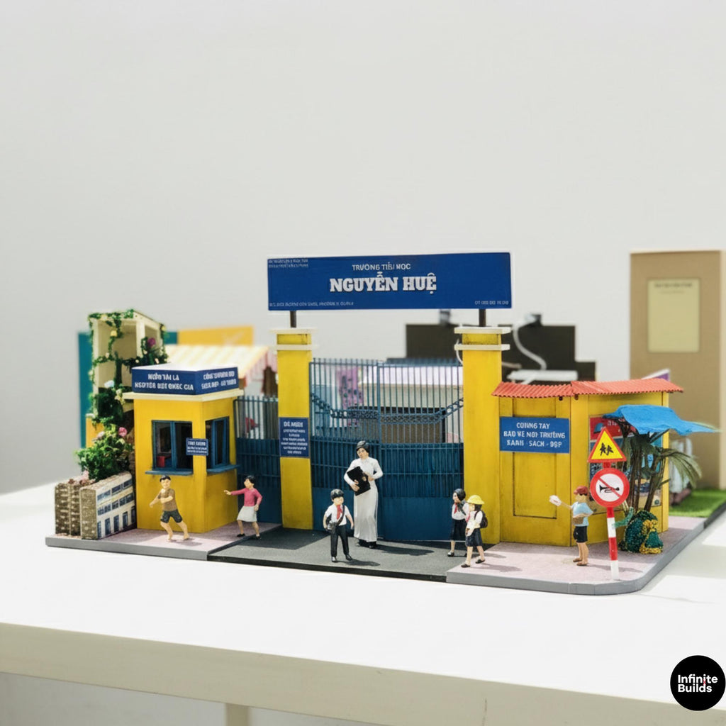 Miniature Vietnamese School Gate DIY Kit: Collectible Diorama
