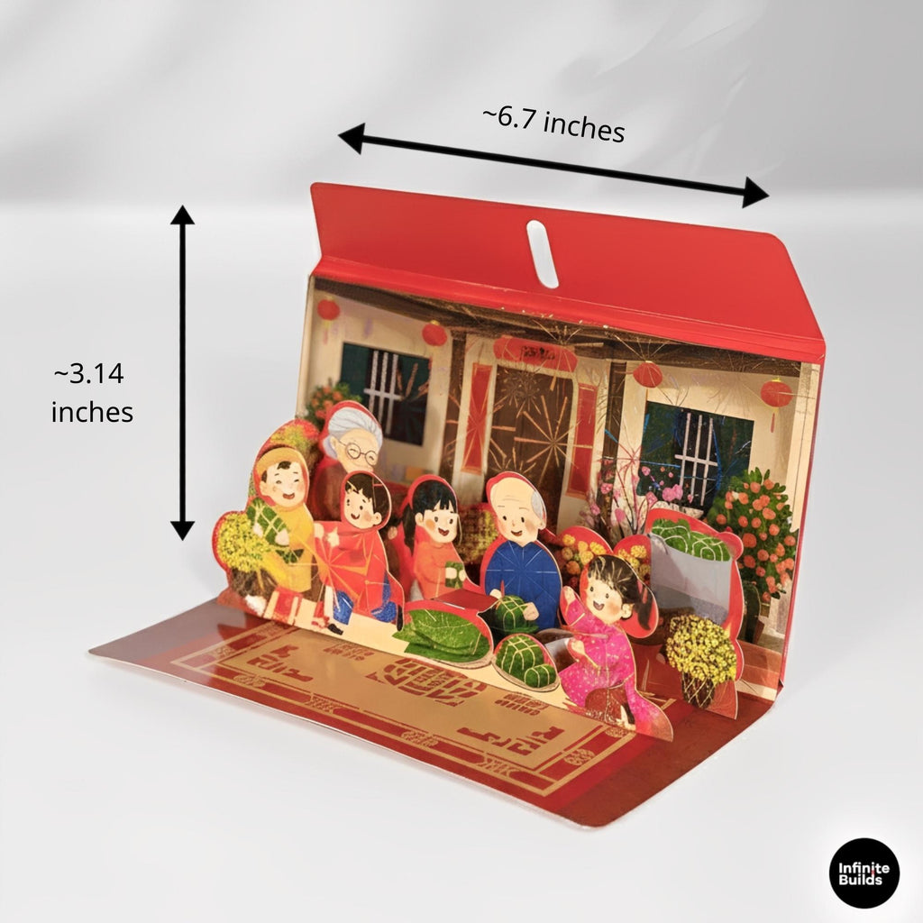 Assorted 3D Pop Up Red Envelopes Collection 2026 | Horizontal Wide Size | Vietnamese Tet Lucky Money | Mixed Family Scenes | Set of 5